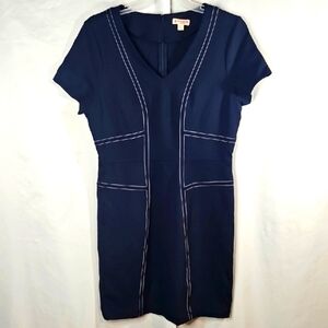 Brooks Brothers Navy Blue Sheath Dress V-Neck Short Sleeve Size Large